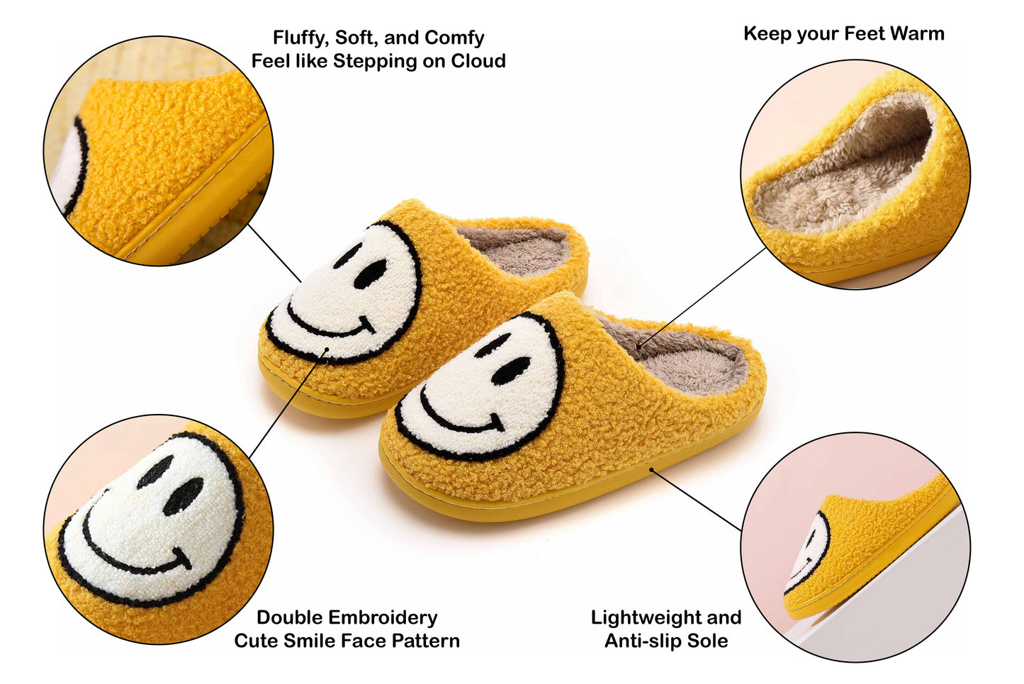 Smiley Face Slippers Small (Black)