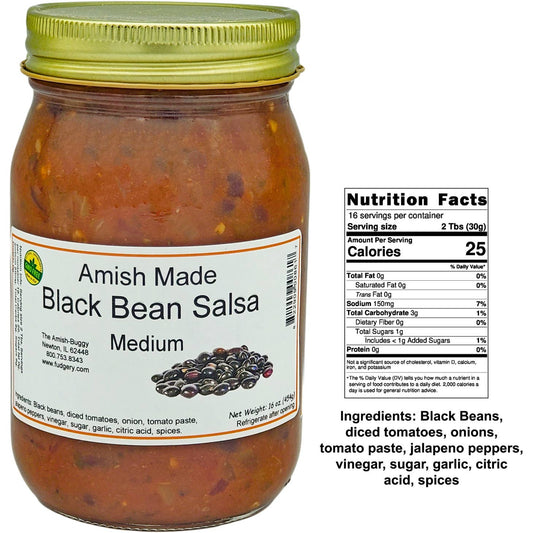 Amish Made Black Bean Medium Salsa 16 oz