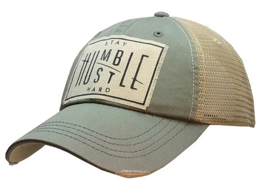 Stay Humble/ Hustle Hard Distressed Trucker Hat