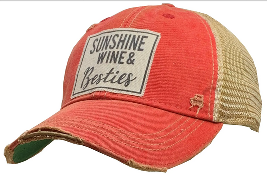 Sunshine Wine and Besties Distressed Trucker Hat